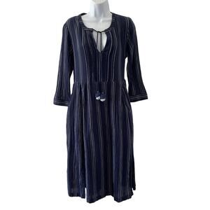 Sea New York Dress 6 Blue Striped Boho Coastal Midi Cottage Peasant Classic